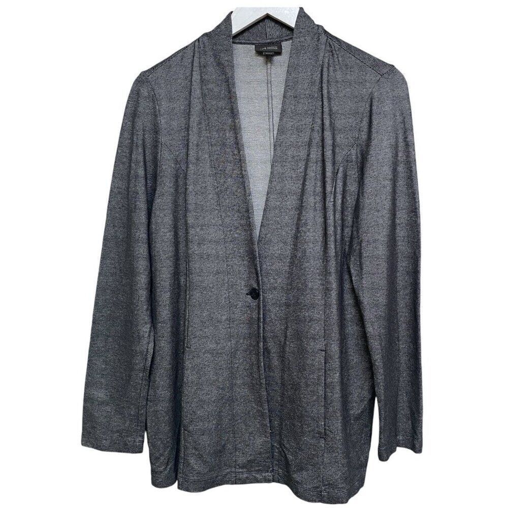 J.JILL Wearever Jacket Small Gray Stretch Denim Look Ponte Blazer Modern